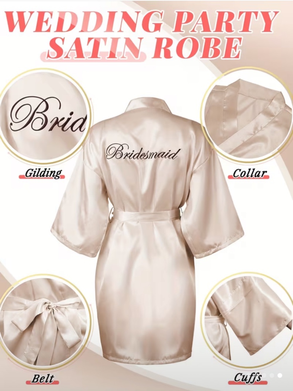 (Pack of 6) Gold Bridesmaid Satin Robes